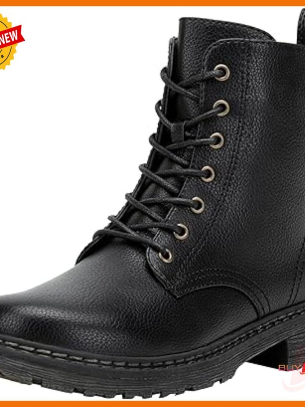 Women's Combat Ankle Boots Lace Up Low Heel Zipper Booties Non-Slip